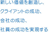新しい価値を創造し、クライアントの成功、会社の成功、社員の成功を実現する